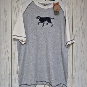 Lazy One Dog Lab Grey Cream Cotton Graphic Oversize Tee Raglan Size L/XL NWT